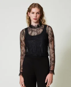 Cropped-Bluse Aus Spitze Mit Top