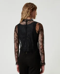Cropped-Bluse Aus Spitze Mit Top