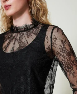 Cropped-Bluse Aus Spitze Mit Top
