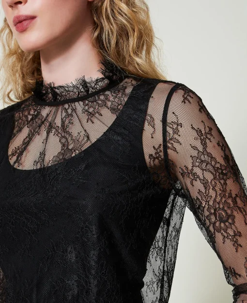 Cropped-Bluse Aus Spitze Mit Top