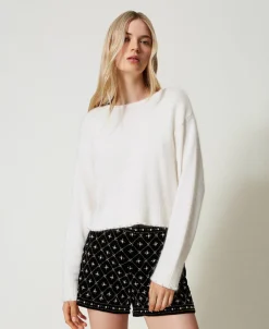 Cropped-Pullover Aus Angoramischung Mit Perlen