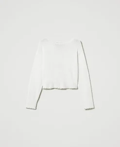 Cropped-Pullover Aus Angoramischung Mit Perlen