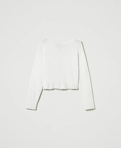 Cropped-Pullover Aus Angoramischung Mit Perlen