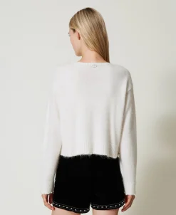 Cropped-Pullover Aus Angoramischung Mit Perlen