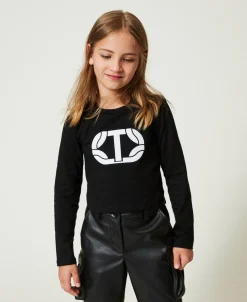 Cropped-Shirt Mit Gummiertem Logo