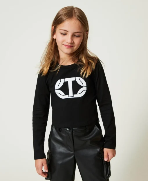 Cropped-Shirt Mit Gummiertem Logo