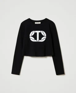 Cropped-Shirt Mit Gummiertem Logo