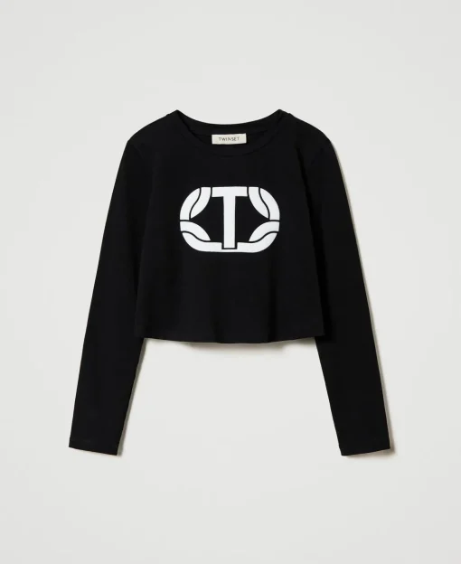 Cropped-Shirt Mit Gummiertem Logo