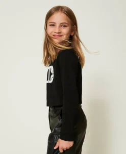 Cropped-Shirt Mit Gummiertem Logo
