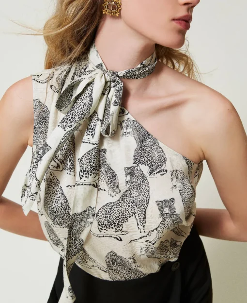 Einschultriges Jacquard-Top Mit Jaguarprint