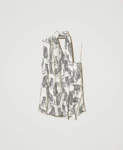 Einschultriges Jacquard-Top Mit Jaguarprint