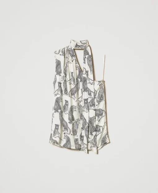 Einschultriges Jacquard-Top Mit Jaguarprint