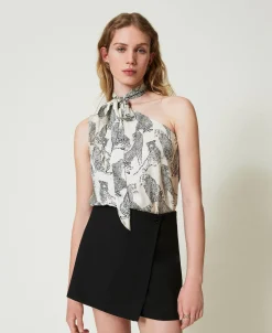 Einschultriges Jacquard-Top Mit Jaguarprint