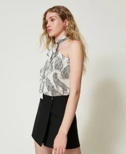 Einschultriges Jacquard-Top Mit Jaguarprint