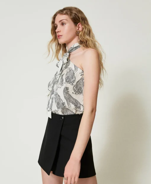 Einschultriges Jacquard-Top Mit Jaguarprint