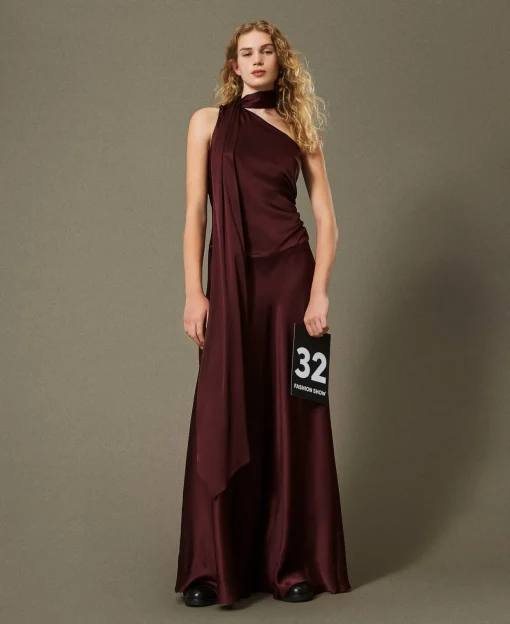 Einschultriges Maxikleid Aus Satin Aus Seidenmischung