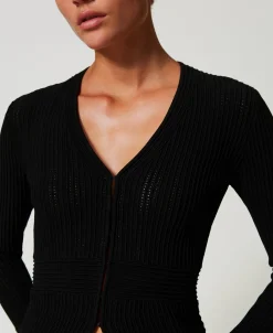 Figurbetonte Jacke Mit Strickmustermix