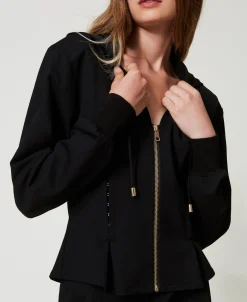 Figurbetonte Sweatjacke Mit Zierhäkchen