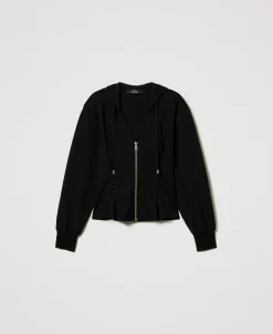 Figurbetonte Sweatjacke Mit Zierhäkchen