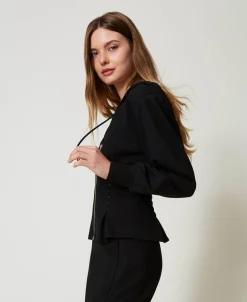 Figurbetonte Sweatjacke Mit Zierhäkchen