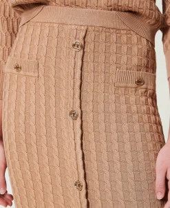Figurbetonter Midi-Strickrock Mit Knöpfen