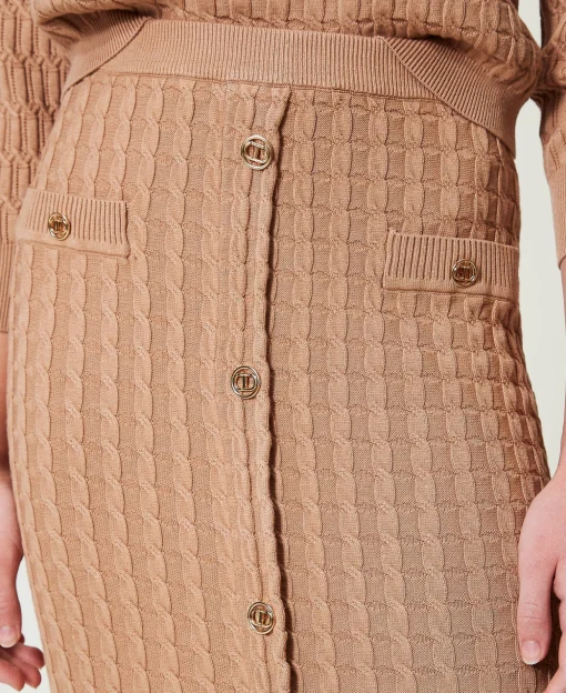 Figurbetonter Midi-Strickrock Mit Knöpfen