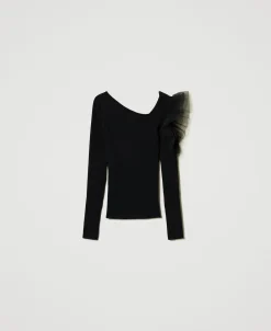 Figurbetonter Pullover Mit Cut-out Und Tüll