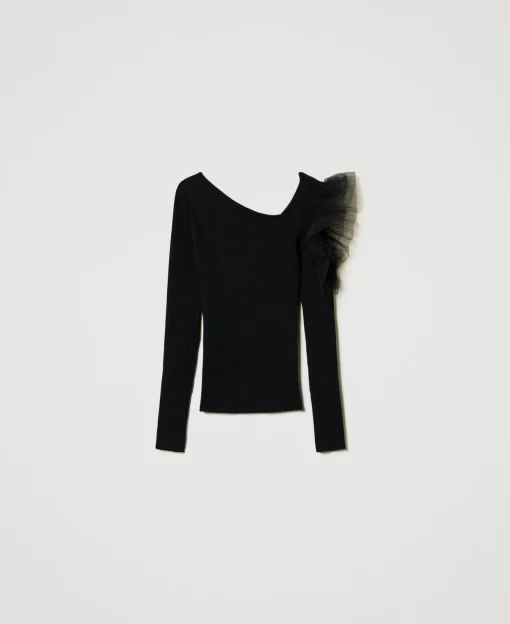 Figurbetonter Pullover Mit Cut-out Und Tüll