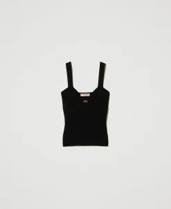 Figurbetontes Stricktop Mit „Oval T“-Logo