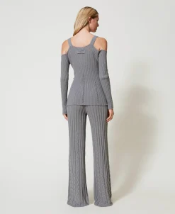 Flare-Hose Aus Treeblend-Garn Mit Zopfmustern