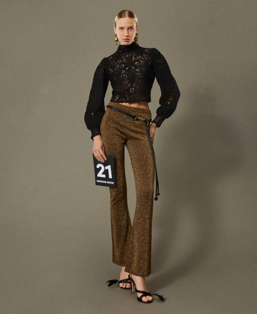 Flare-Strickhose Mit Lurex