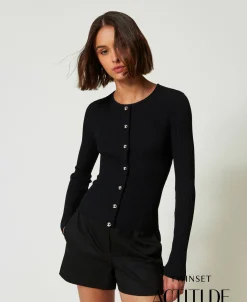 Gerippter Cardigan Mit Nieten