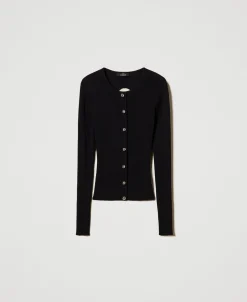 Gerippter Cardigan Mit Nieten