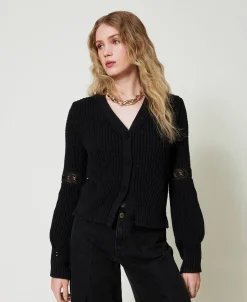 Gerippter Cardigan Mit Spitze