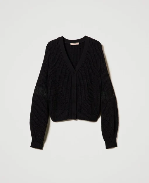 Gerippter Cardigan Mit Spitze