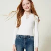 Gerippter Pullover Mit überkreuztem Motiv