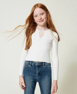 Gerippter Pullover Mit überkreuztem Motiv