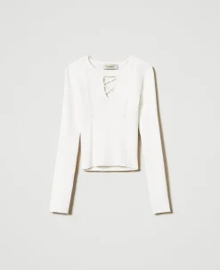 Gerippter Pullover Mit überkreuztem Motiv