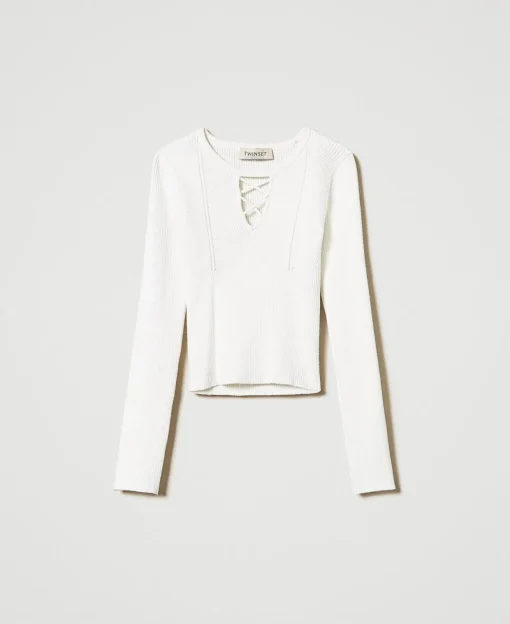 Gerippter Pullover Mit überkreuztem Motiv