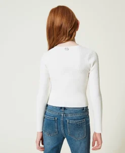 Gerippter Pullover Mit überkreuztem Motiv