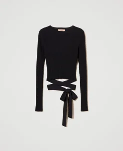 Gerippter Pullover Mit Schleife
