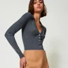 Gerippter Pullover Mit Stickerei