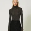 Gerippter Stehkragenpullover Aus Lurex