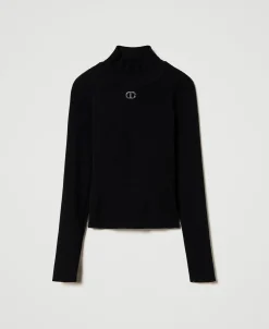 Gerippter Stehkragenpullover Mit Logo