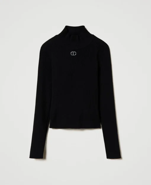 Gerippter Stehkragenpullover Mit Logo