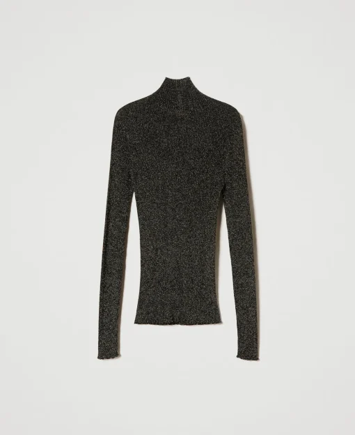Gerippter Stehkragenpullover Aus Lurex