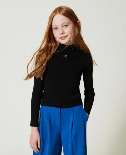 Gerippter Stehkragenpullover Mit Logo