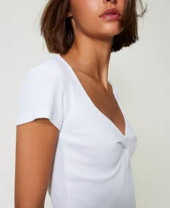 Geripptes T-Shirt Mit Knoten