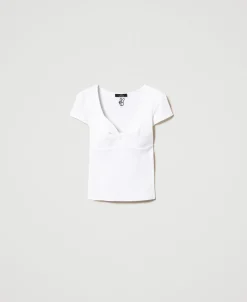 Geripptes T-Shirt Mit Knoten