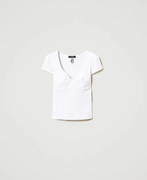 Geripptes T-Shirt Mit Knoten